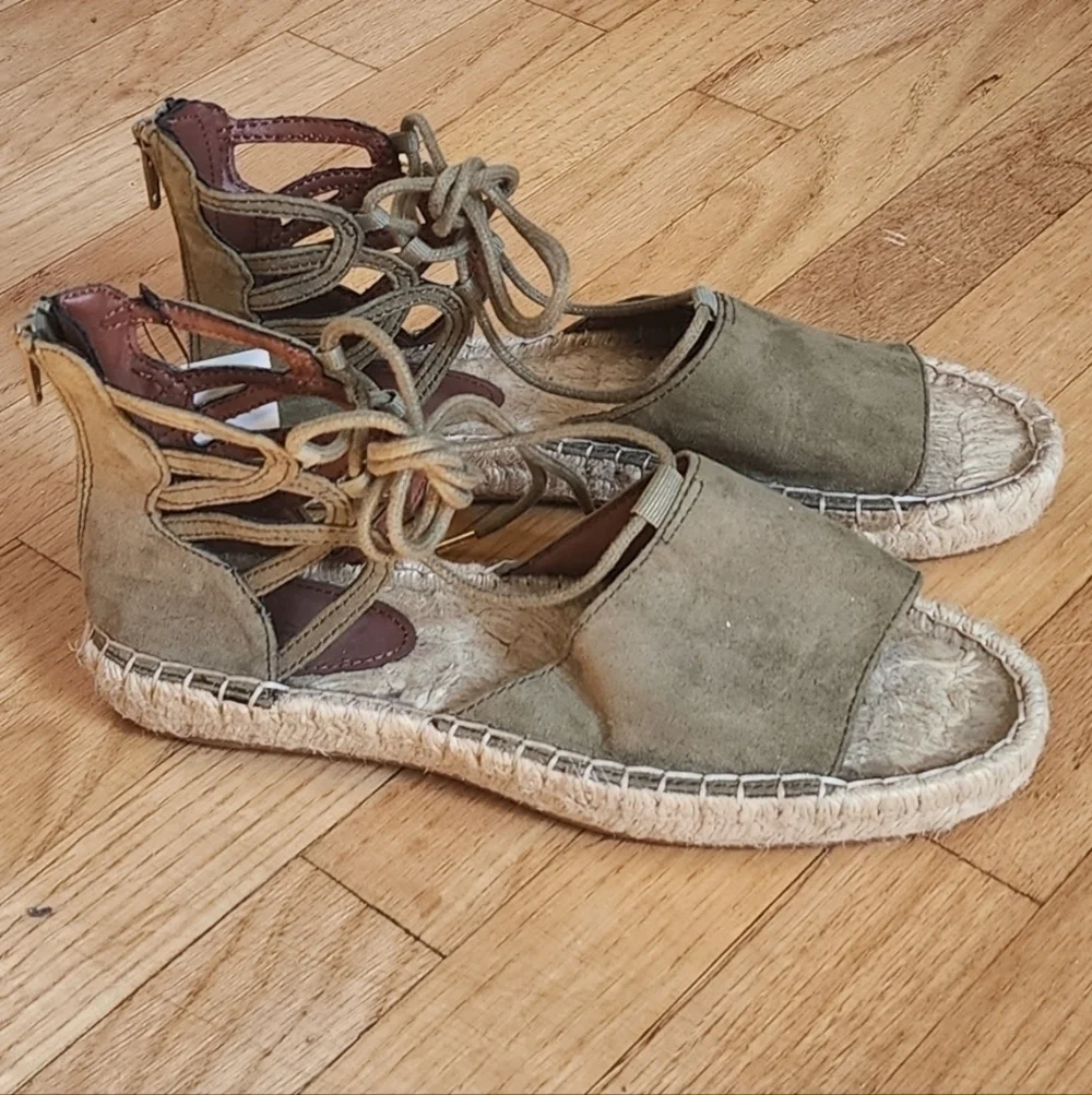 H&M Olive Green Faux Suede Gladiator Style Espadrilles size 6 NWT